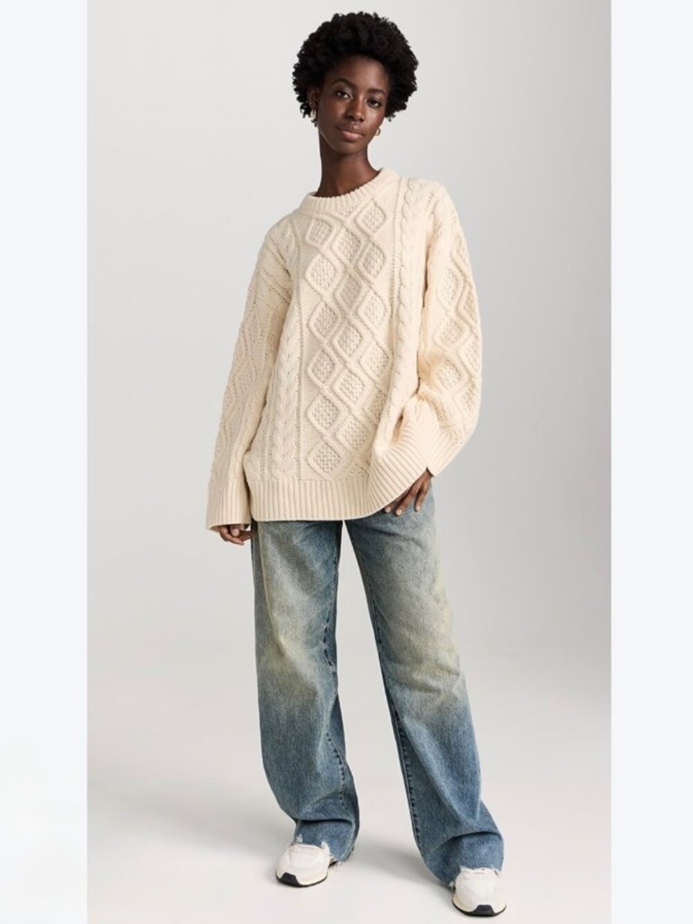 Lioness Gigi Oversized Fisherman Sweater L Chunky Slouchy Boxy Boho Ivory - Picture 14 of 14